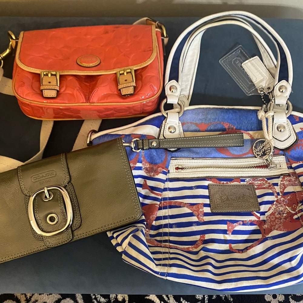 Coach GROUP orange Crossbody and Tote Bag - and Olive wallet/ wristlet